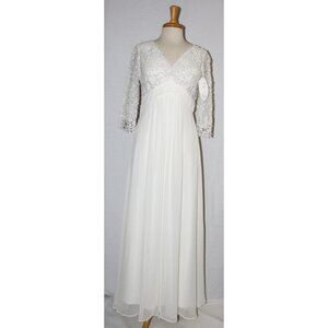 Cindy #1398 Chiffon & Lace Long Formal or Wedding Gown-Size M-IVORY-NWT